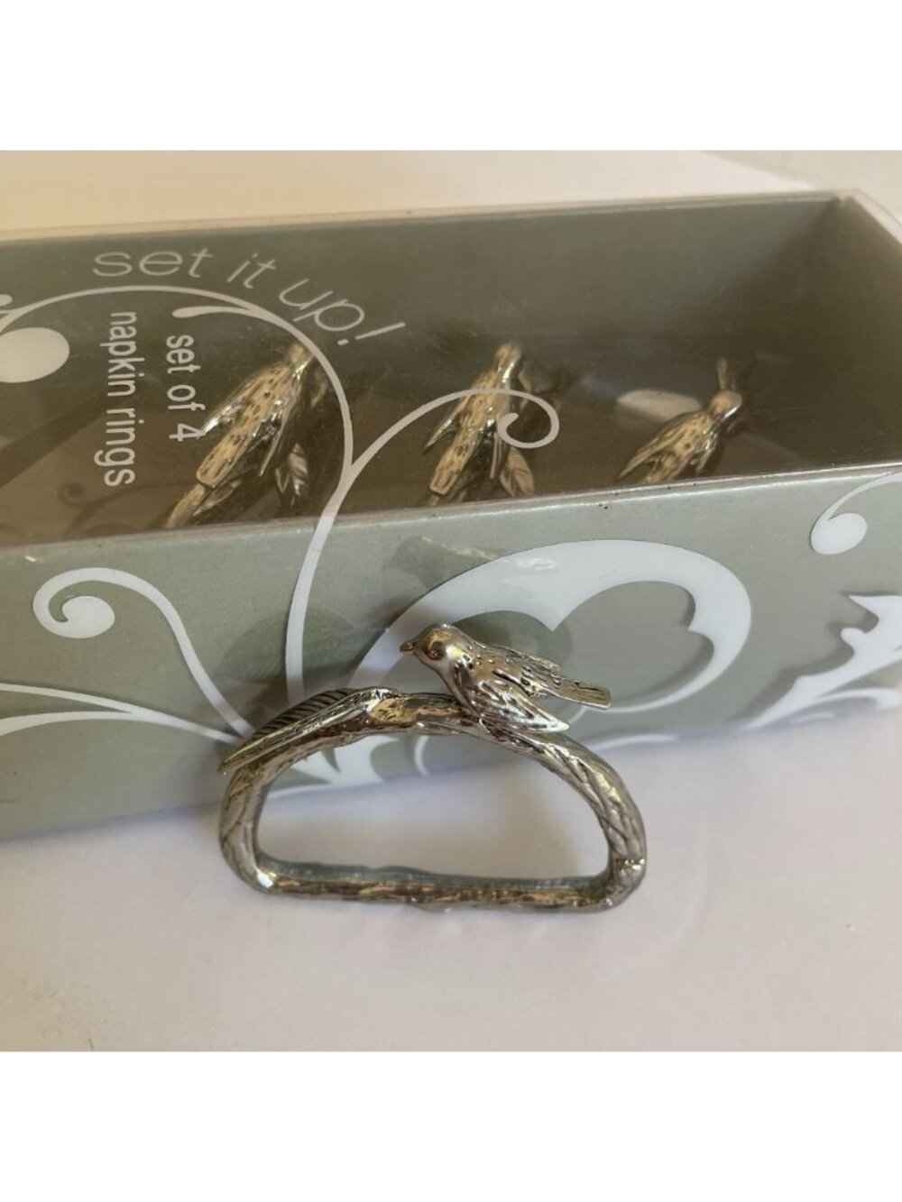 Lenox Simply Fine Bird Napkin Rings Silver Tone Metal Set Of 4